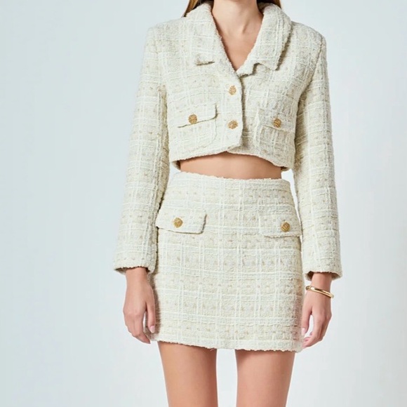 Chic Cream Tweed Skirt Suit Set
